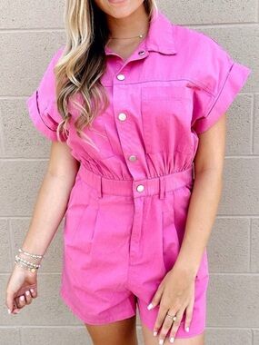 Ellison Hot Pink Short Sleeve Utility Romper